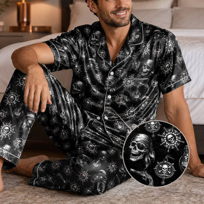 Lifestyle view of the pirate pajama set worn for family matching outfits