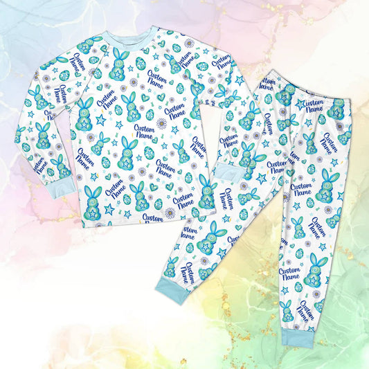 White preppy easter pajama set on family, front view