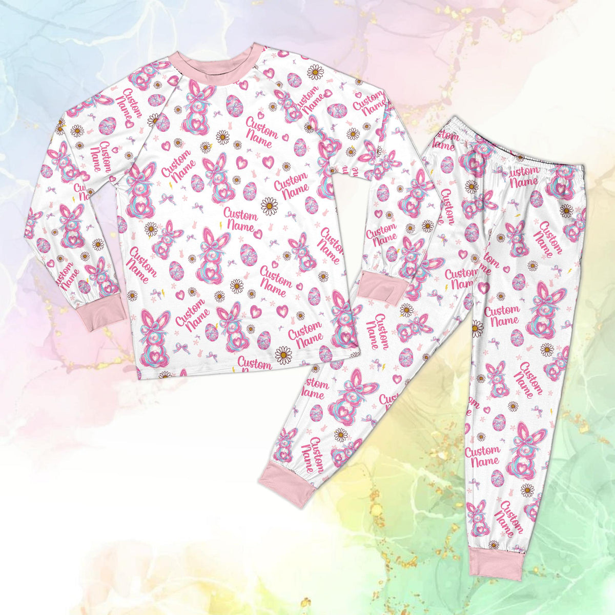 White preppy easter pajama set matching outfits, front view