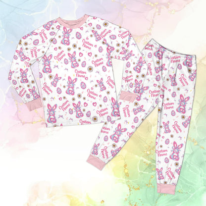 White preppy easter pajama set matching outfits, front view