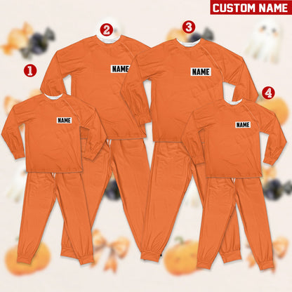 Detailed front view of the orange prisoner matching family pajamas