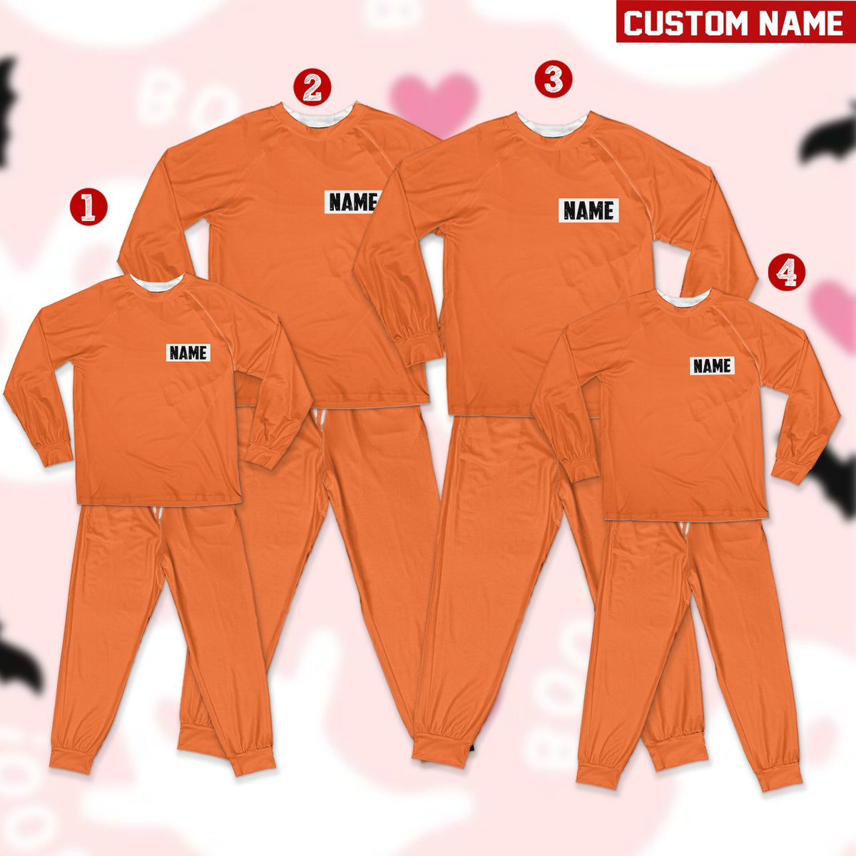 Front view of the prisoner pajama set top showing the custom nametag