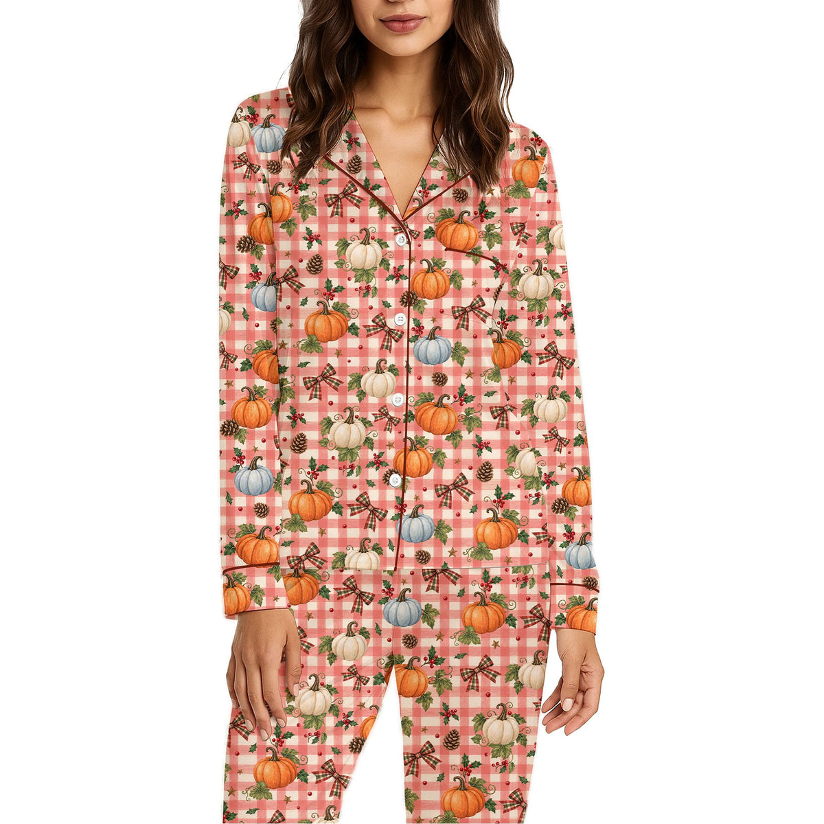 Angled view of the comfortable polyester pajama set