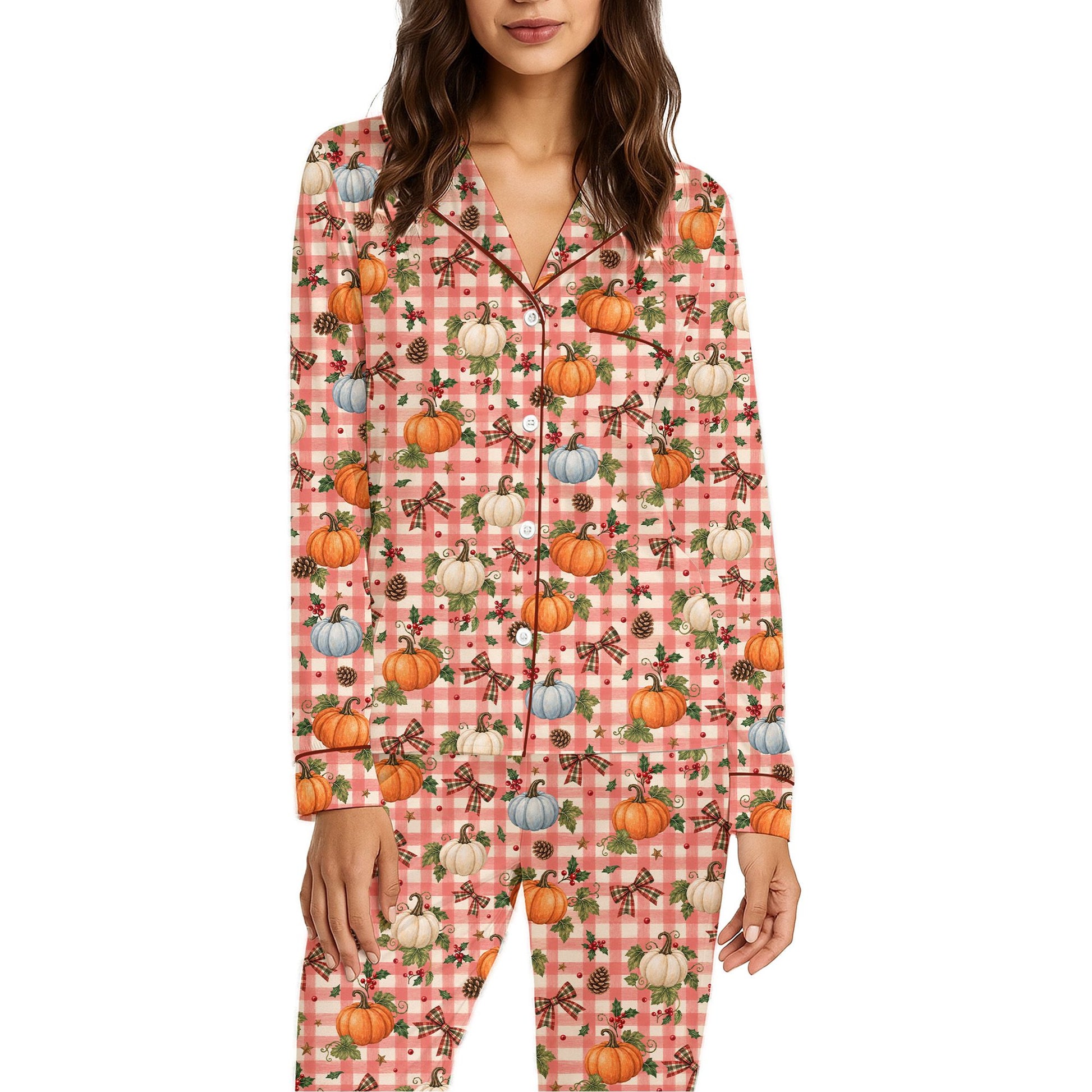Angled view of the comfortable polyester pajama set
