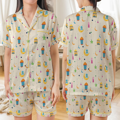 Front view of the beige cream Ramadan pajama set