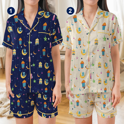 Front view of the navy blue Ramadan pajama set