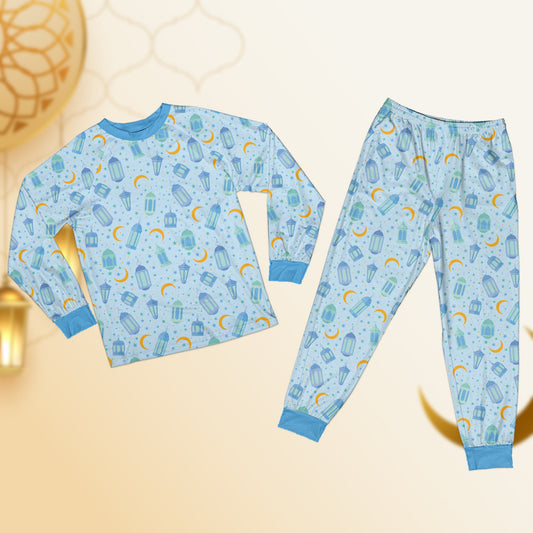 Personalized ramadan pajama set in multicolor with custom name and number, main view