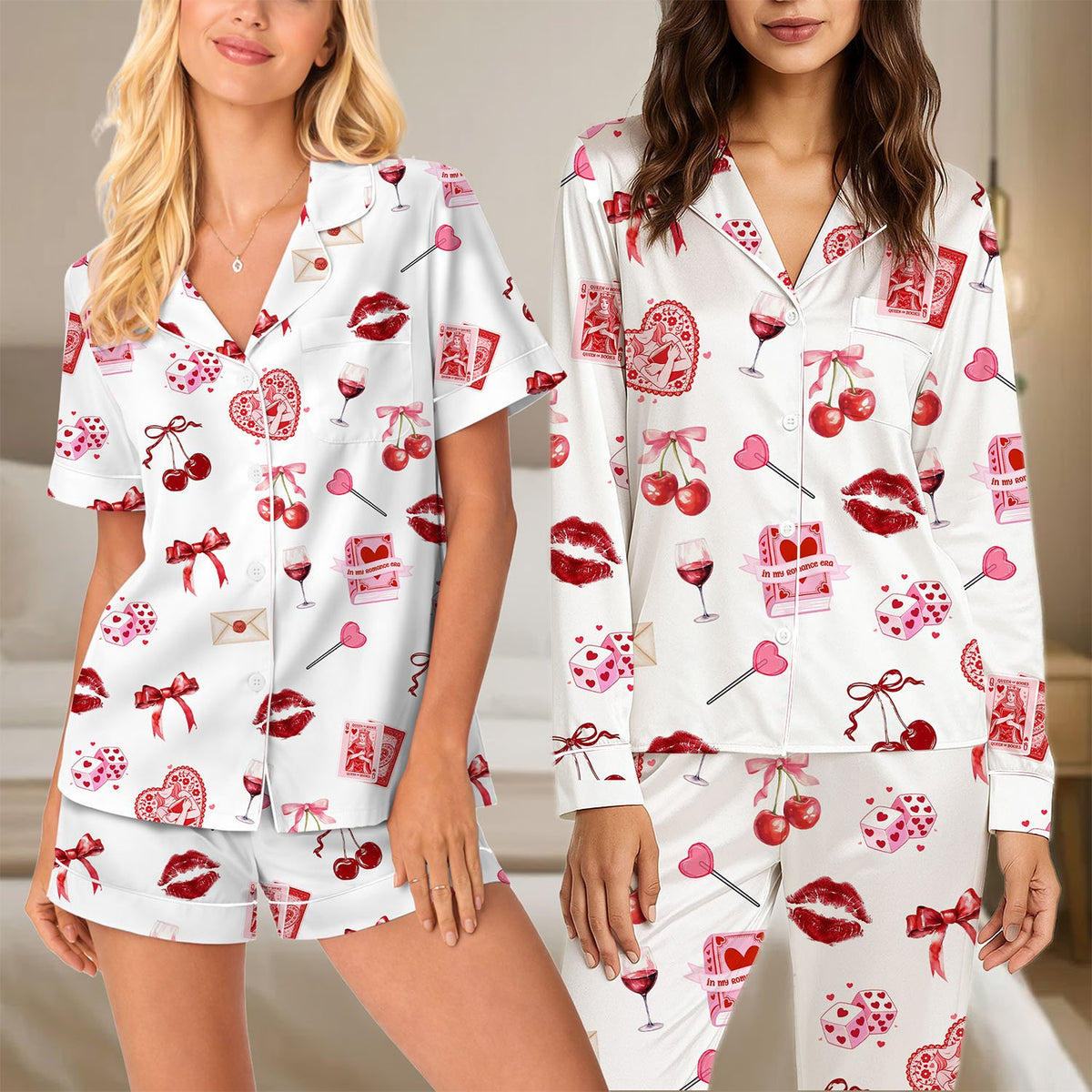 Lifestyle shot showcasing family pajamas matching in white
