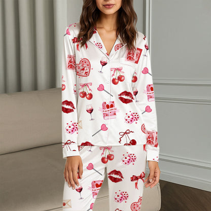 Family relaxing in whimsical print matching family pajamas