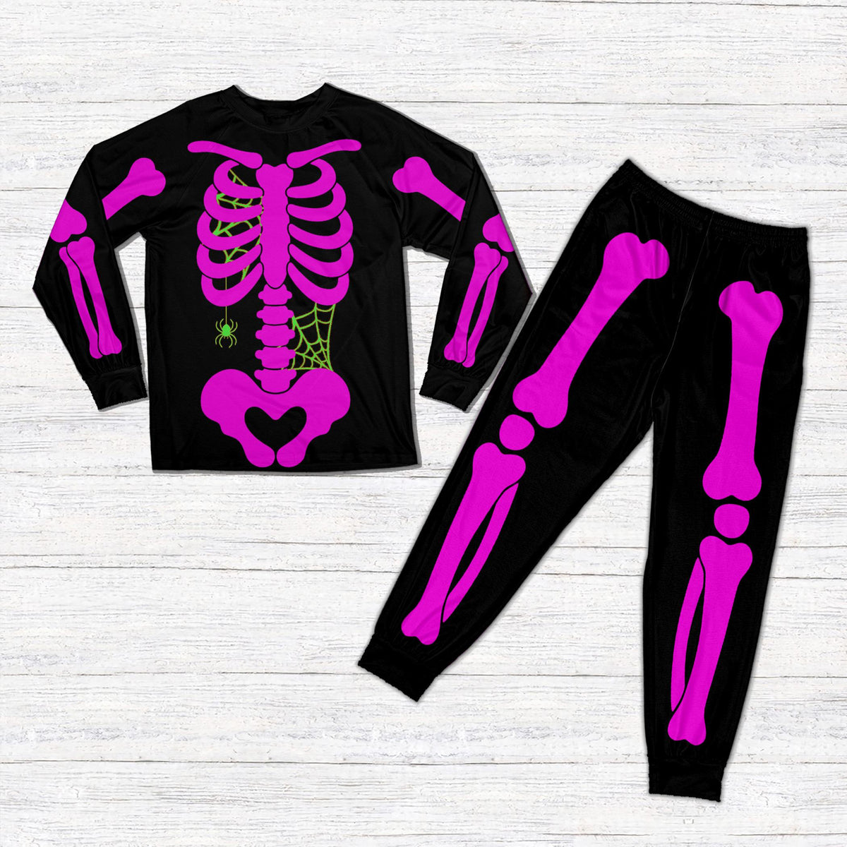 Another front view of the skeleton pajama set for family matching
