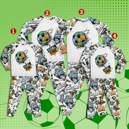 Kids having fun in soccer pajama set