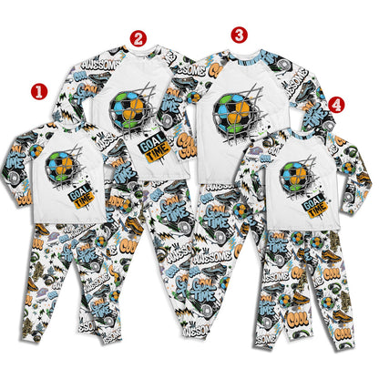 Matching family pajamas soccer theme lifestyle