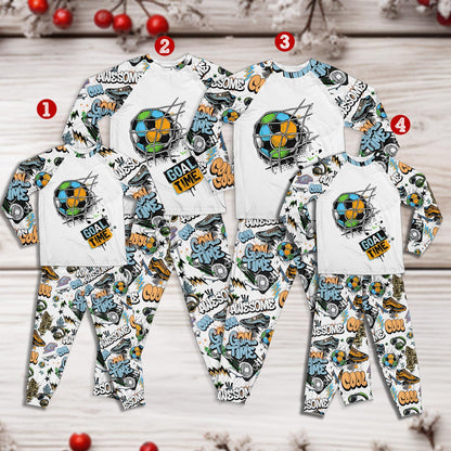 Soccer matching family pajamas group view