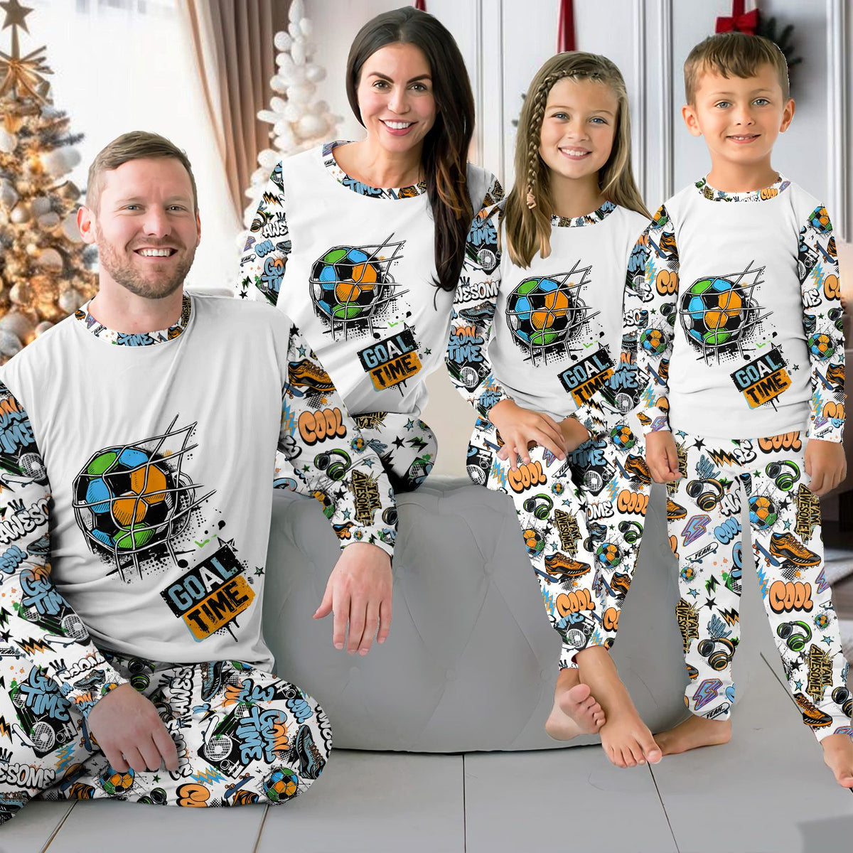 Close up of soccer pajama set lifestyle