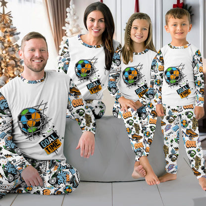 Close up of soccer pajama set lifestyle