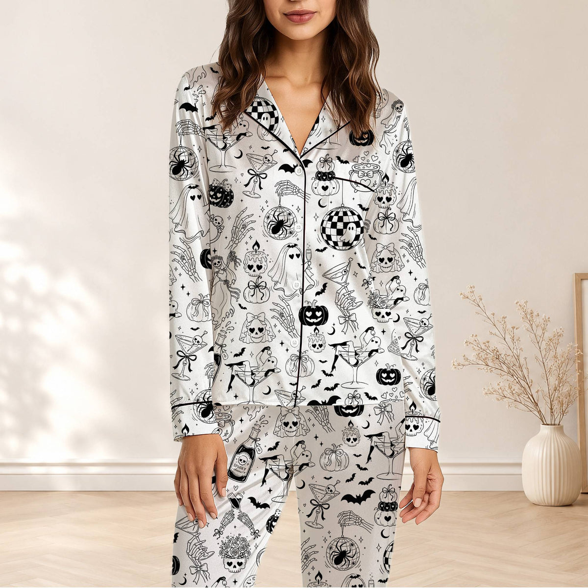 Spooky halloween pajama set full front view