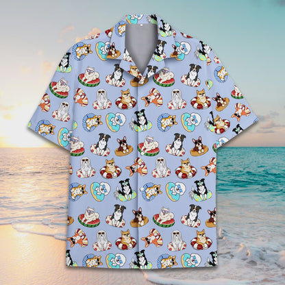 Front view 3 of light blue summer dogs pajamas
