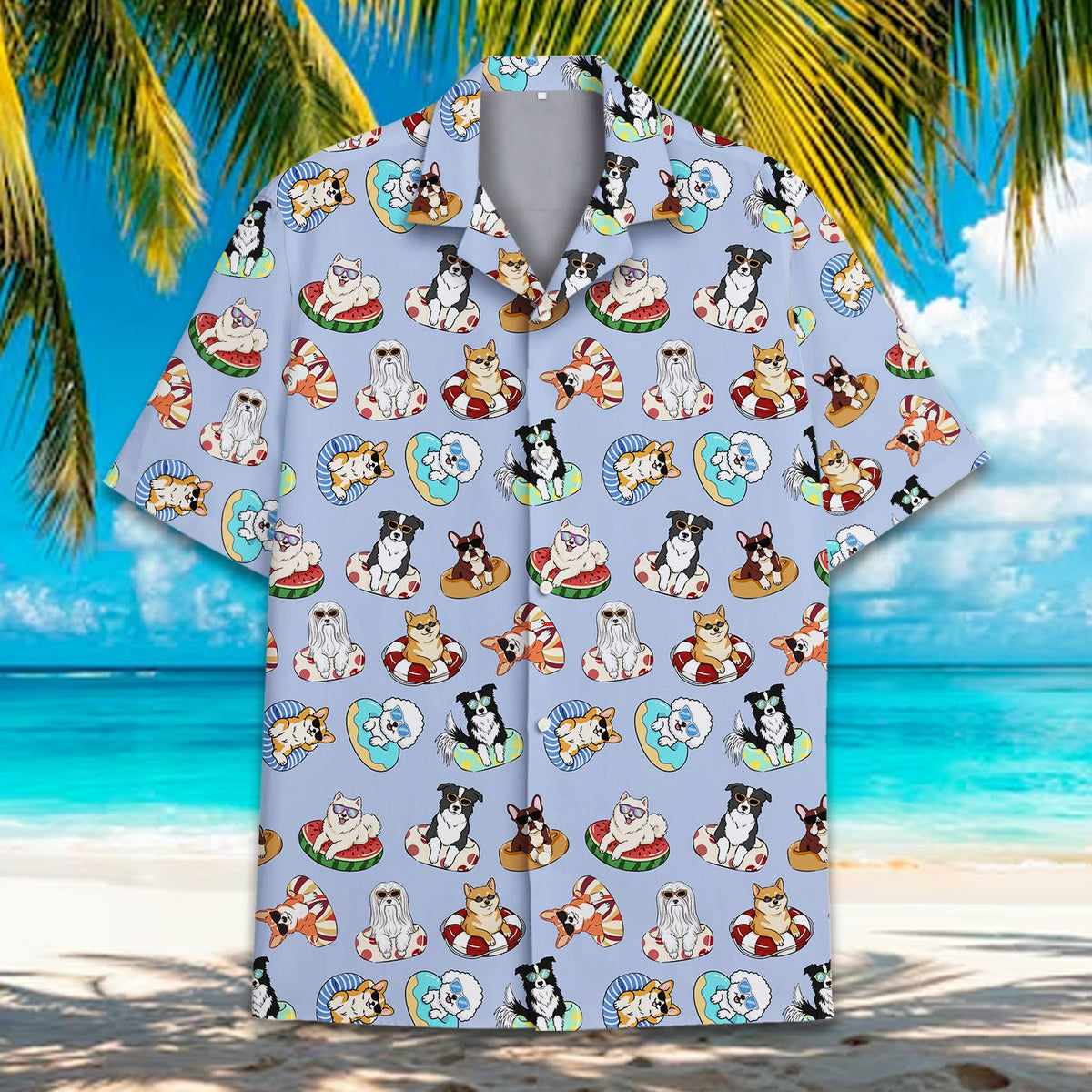 Front view 5 of summer dogs pajamas in light blue