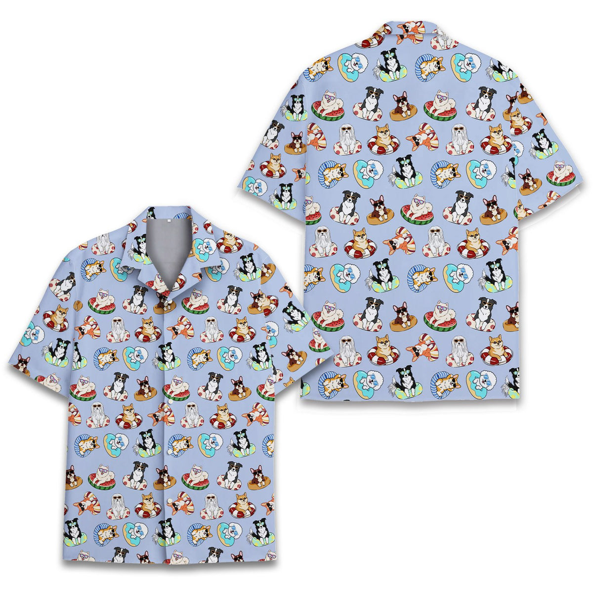 Front view of summer dogs matching family pajamas pattern