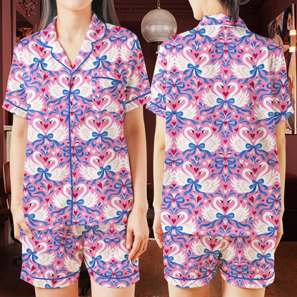 Family wearing swan hearts pajama set, fifth lifestyle view