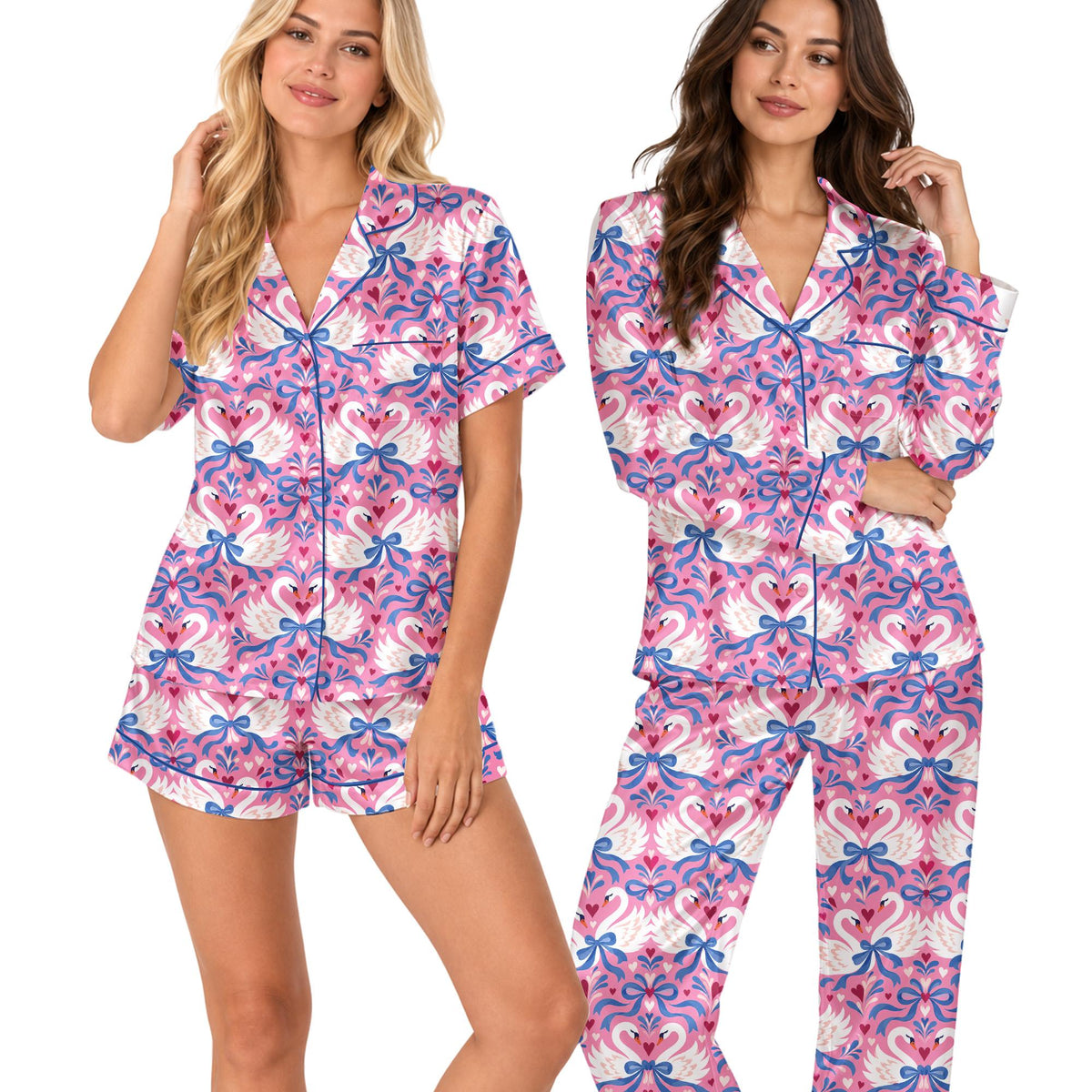 Family wearing swan hearts pajama set, sixth lifestyle view