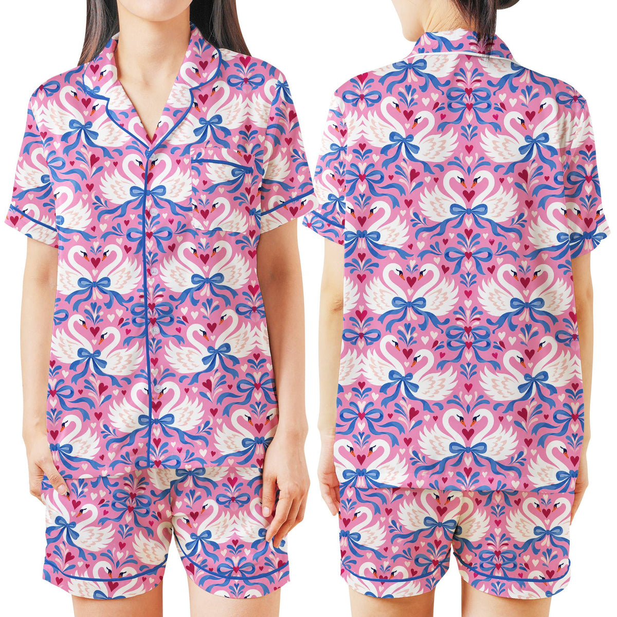 Swan hearts pajama set front view alternative