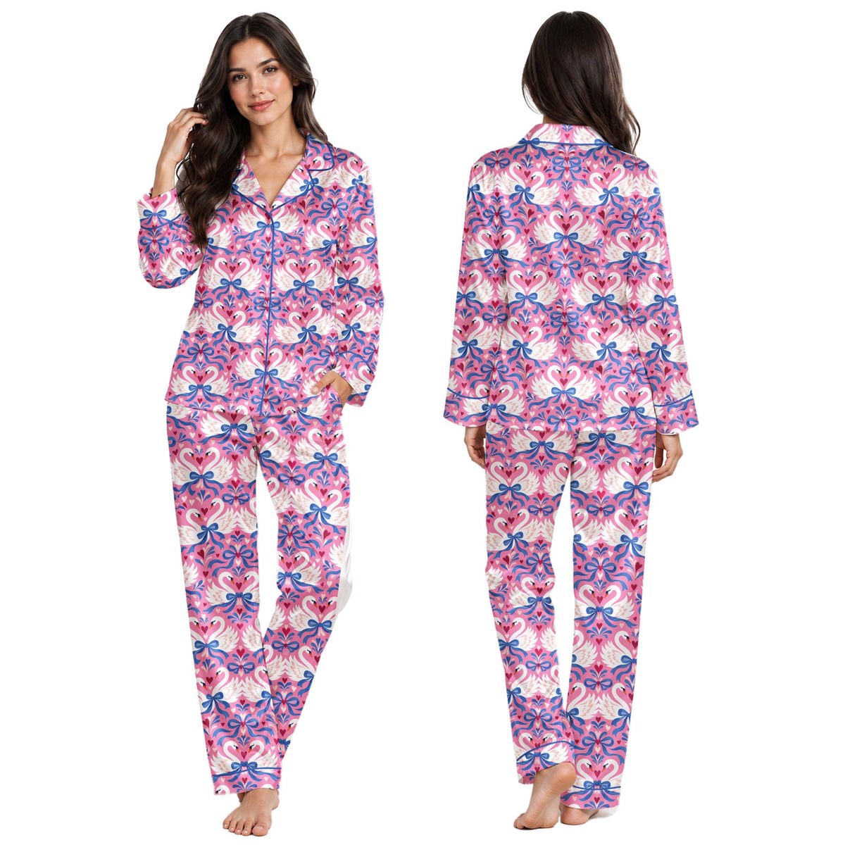 Swan hearts pajama set matching family sleepwear, main view