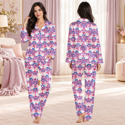 Family wearing swan hearts pajama set, second lifestyle view