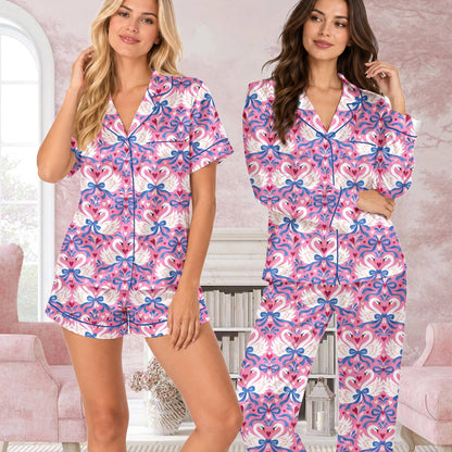 Family wearing swan hearts pajama set, lifestyle view