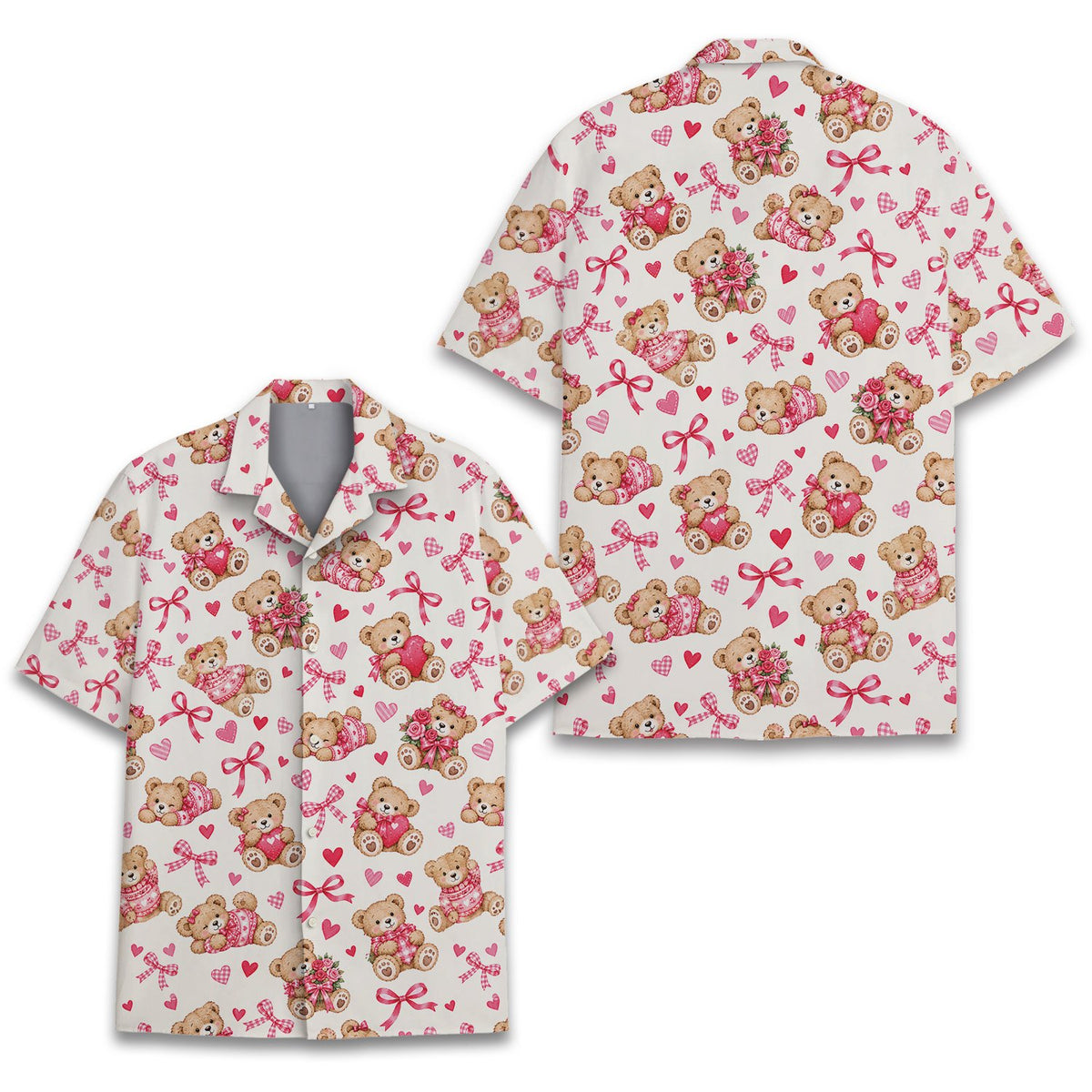 Teddy bear valentine pajama set, pink, front view 3
