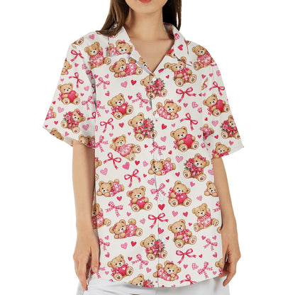 Teddy bear valentine pajama set, white, front view