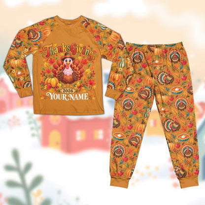 Brown front view of the custom thanksgiving pajama set
