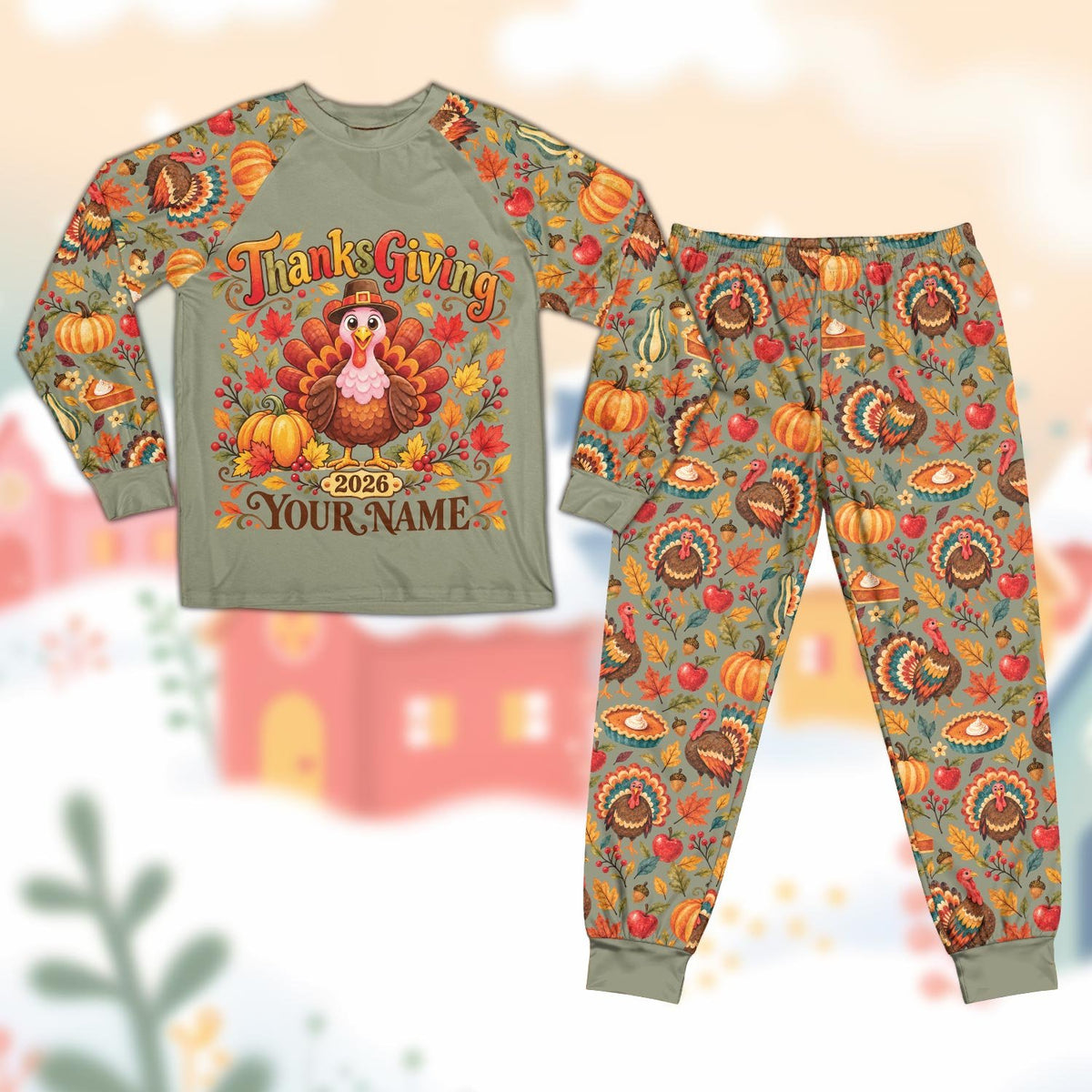 Gray front view of the custom thanksgiving pajama set
