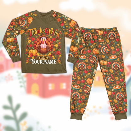 Green front view of the custom thanksgiving pajama set