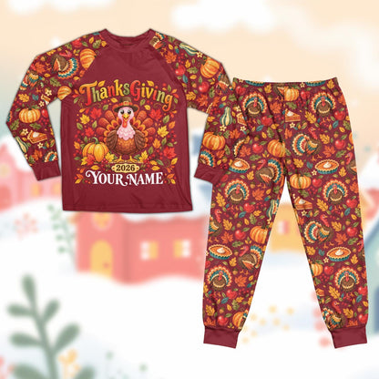 Maroon front view of the custom thanksgiving pajama set