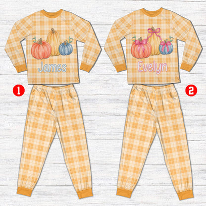Another front view of the cozy Thanksgiving pajama set with custom name and number personalization