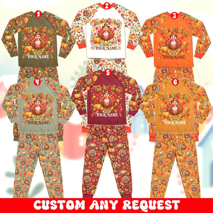 Multicolor front view of the custom thanksgiving pajama set