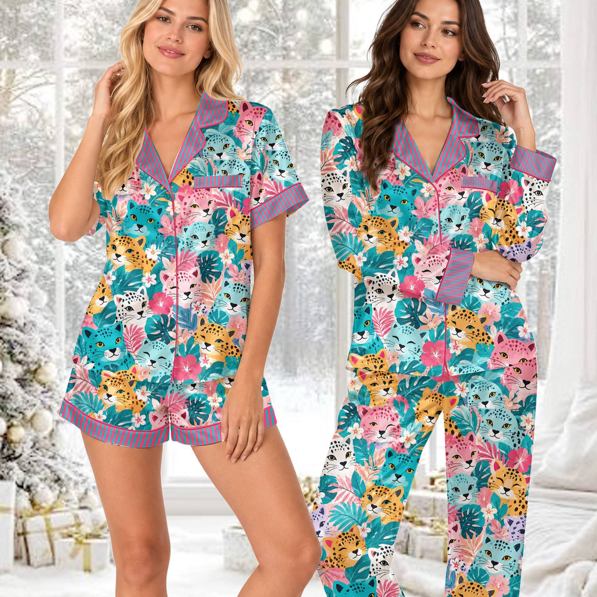 Fifth lifestyle view of the tropical cat floral sleepwear
