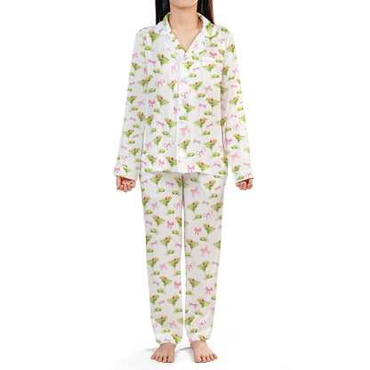 Close-up front view of the tropical drinks pajama set print