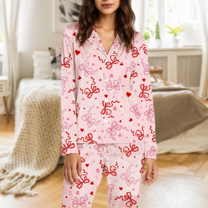 Alternative front view of the light pink valentine's day matching pajamas