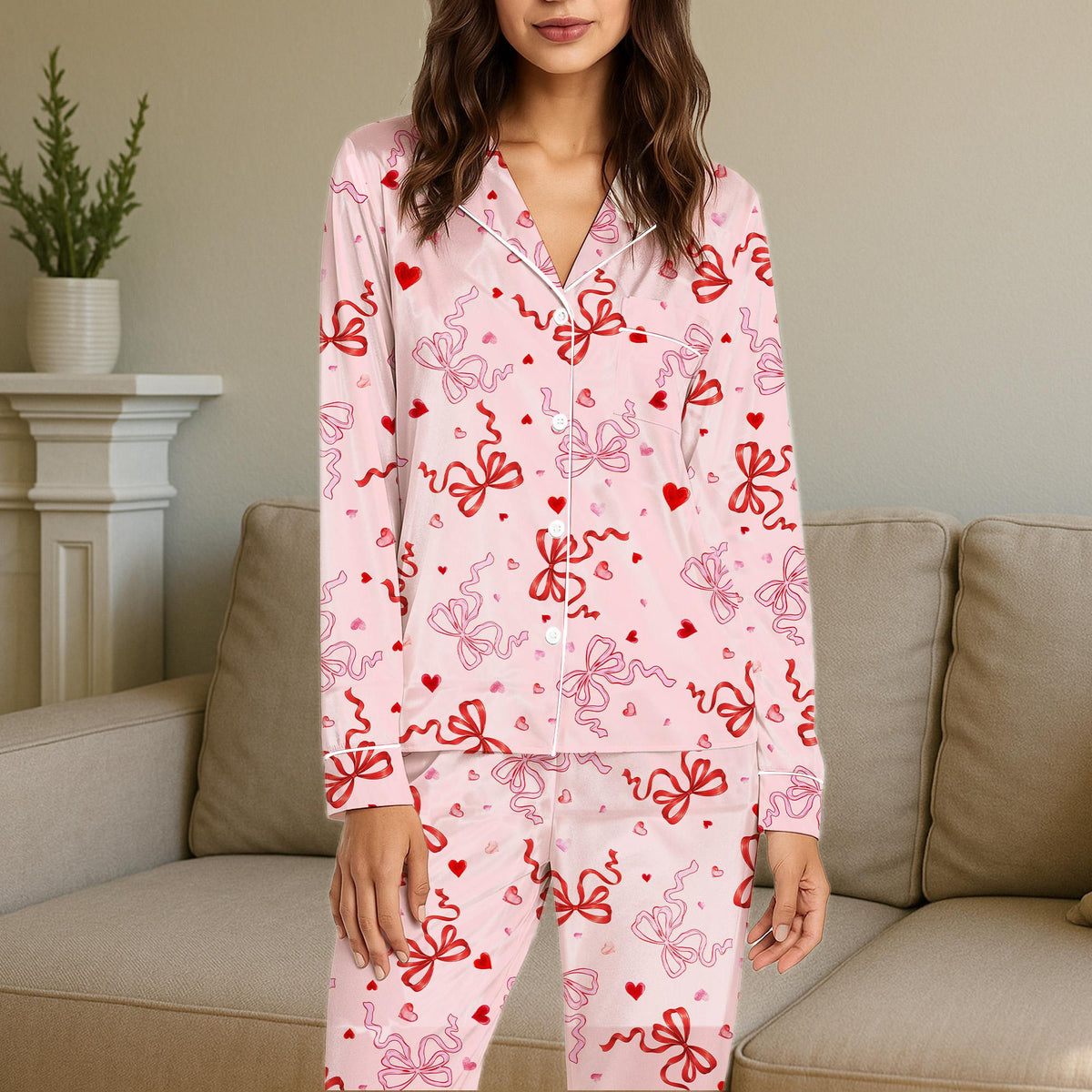 Another look at the front of the valentine's day bows family pajama set