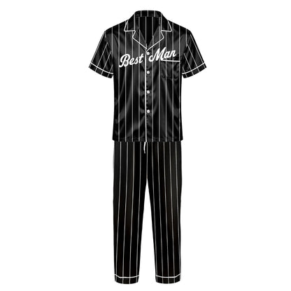 Back view of black personalized pajama set showcasing custom name and number