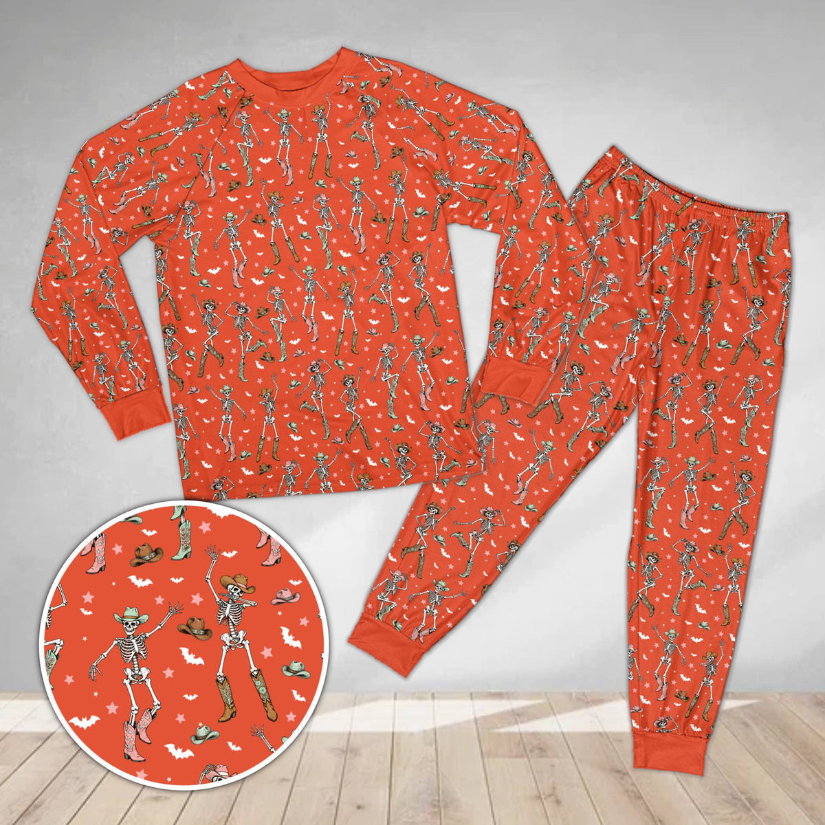 Multicolor holiday matching family pajamas featuring bats and stars