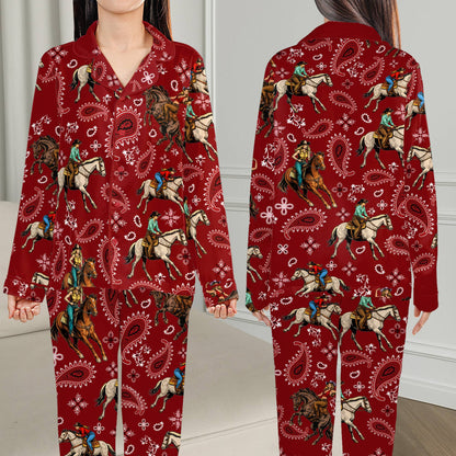 Another front view of red western family matching pajama set