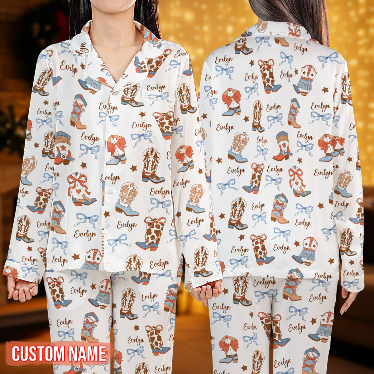 Additional front view of the cozy polyester western pajama set