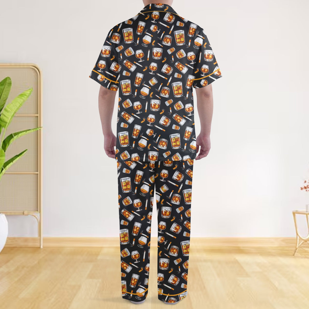 Additional back view of whiskey and cigars pajama set