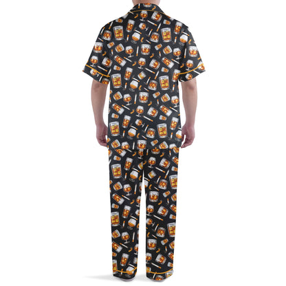 Final back view of whiskey and cigars pajama set