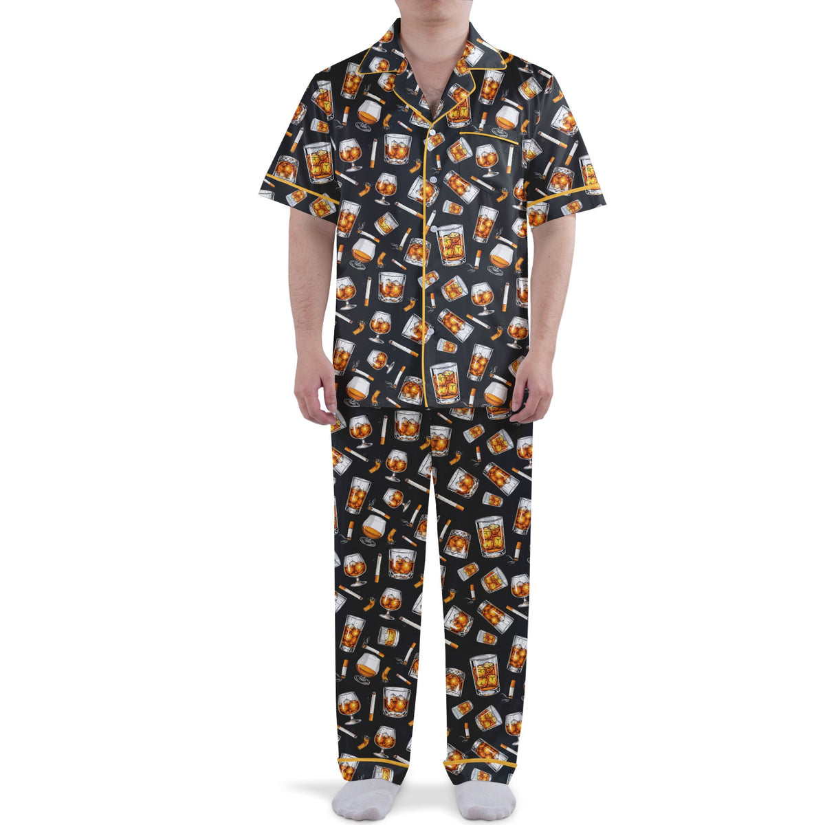 Additional front view of whiskey and cigars pajama set