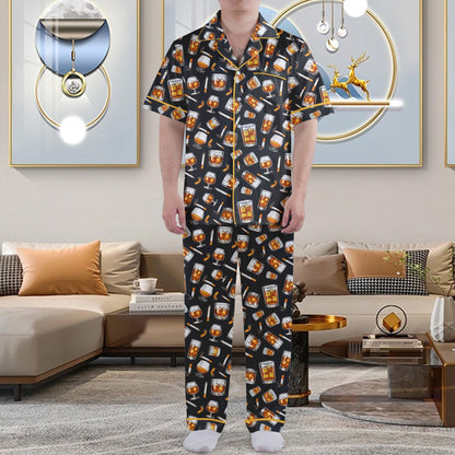Whiskey and cigars pajama set, front view on model