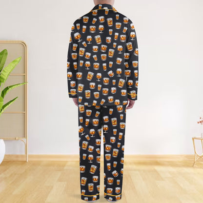 Additional back view of the black and orange whiskey design pajama set